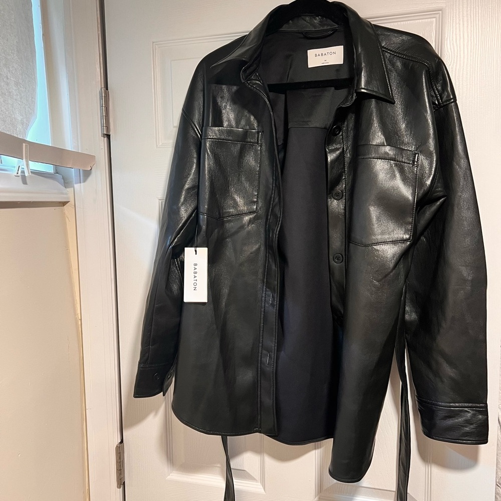 NWT Babaton Belted Ava Jacket- Black Vegan Leather